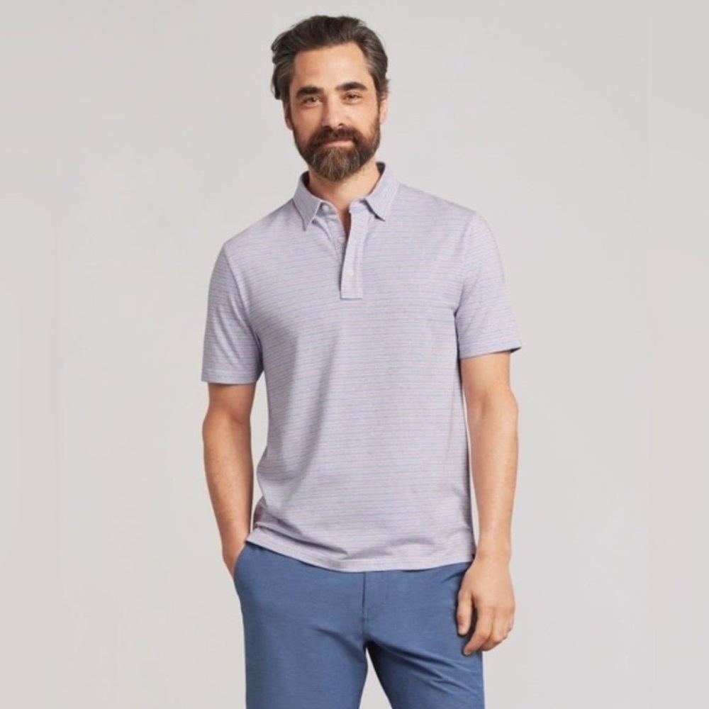 Faherty / Men’s Movement Short Sleeve Stretch Striped Blue Soft Golf Polo Shirt